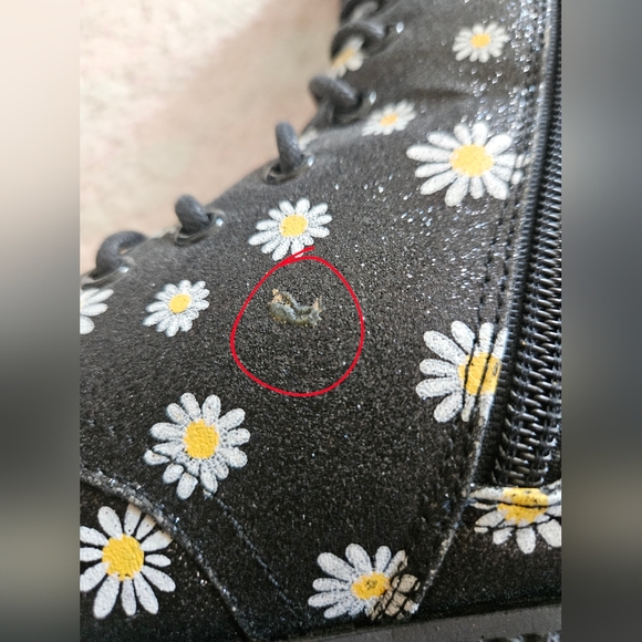 YRU KAOS HI Black Daisy Glitter Thigh-High Platform Zip-Up Boots Punk Goth - Picture 12 of 13